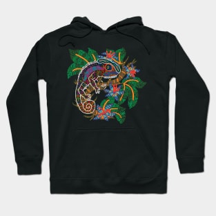 PSYCHEDELIC TRIPPY HORROR VACUI ANIMAL CHAMELEON ON BRANCH - full colour Hoodie